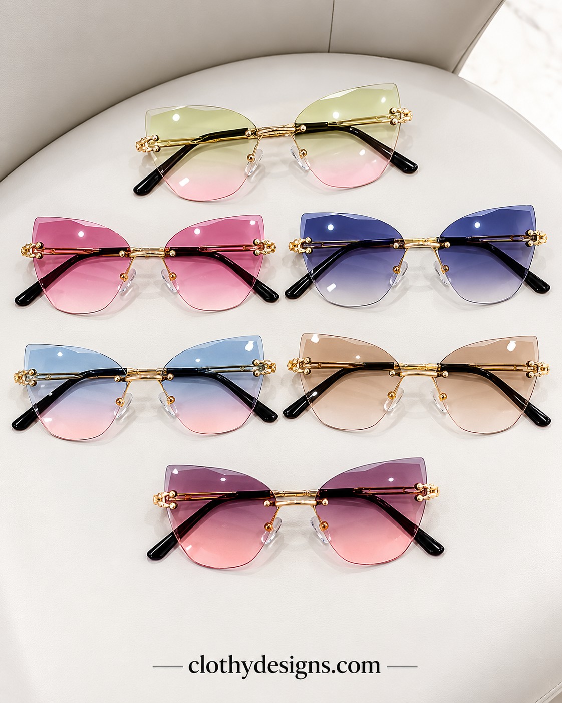 Women’s Rimless Cat Eye Sunglasses – Gradient Lens UV400 Protection Fashion Party Shades